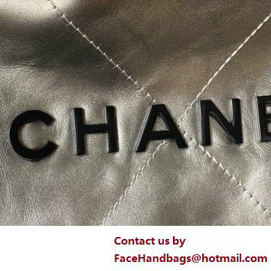 Chanel Shiny Calfskin  &  Silver-Tone Metal CHANEL 22 Mini Handbag AS3980 Silver Gray